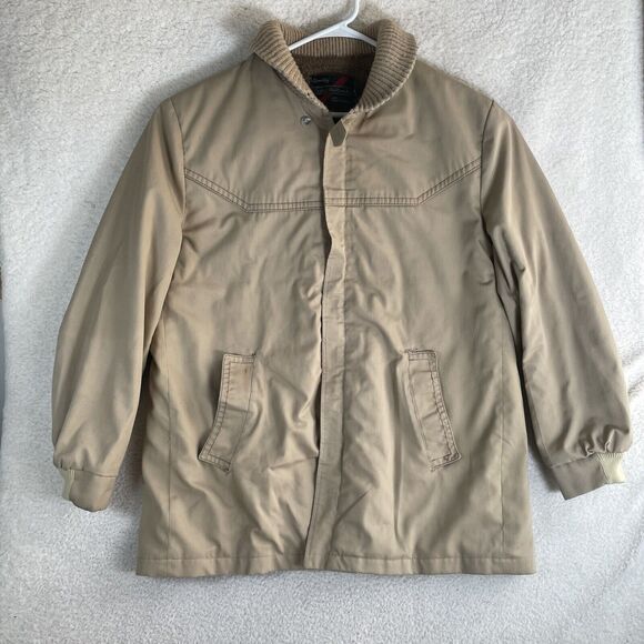 Vintage Sears Mens Store Jacket Mens 44 Beige Sherpa Lined STAINS/READ - Picture 1 of 16